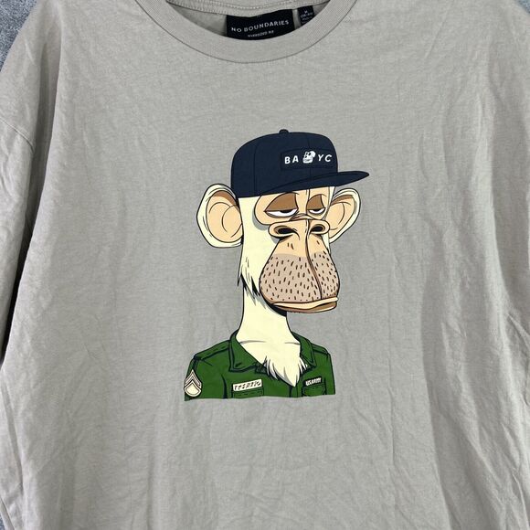 No Boundaries Oversized M BAYC Bored Ape Yacht Club US Army Tan Graphic T-Shirt - Picture 2 of 7
